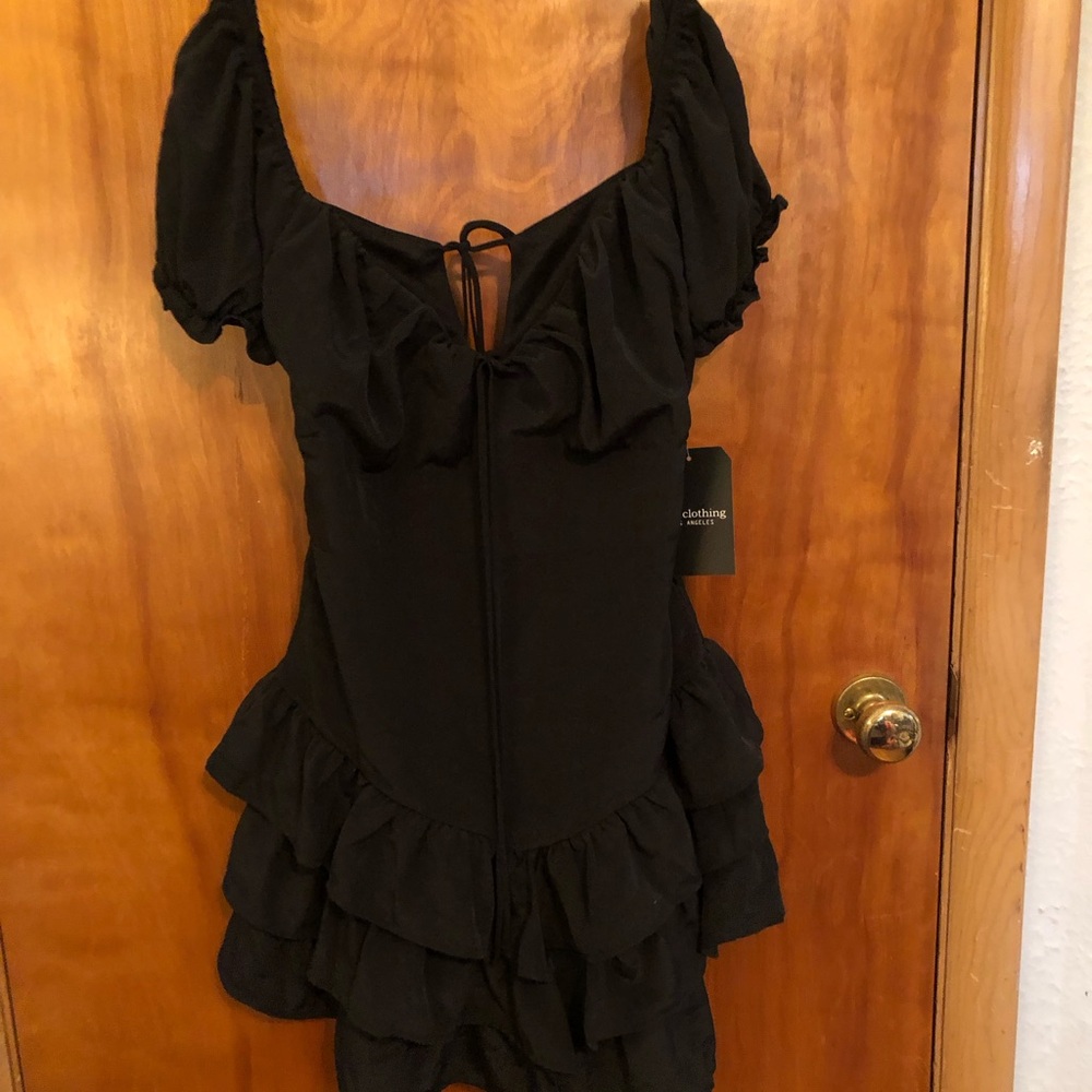 one clothing Black Dress with Puff Sleeves